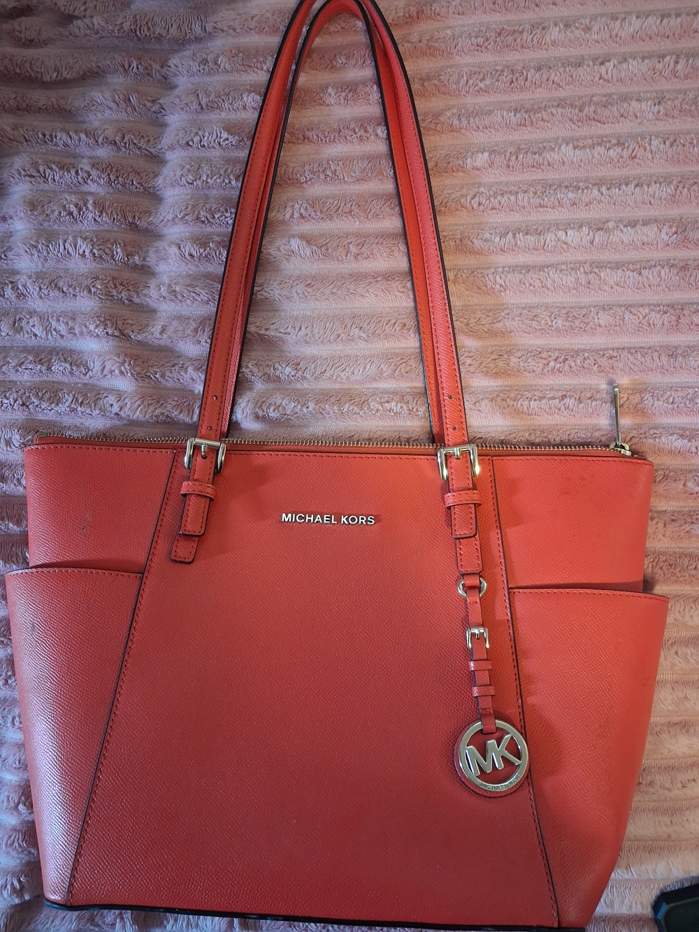 Michael Kors Coral-Red Saffiano Leather Tote